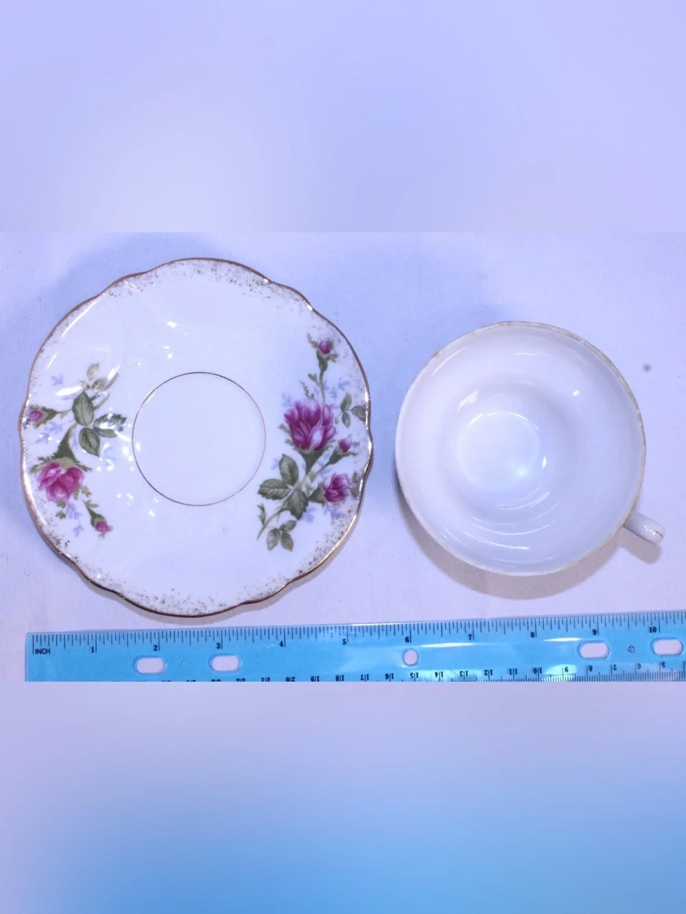 Vintage Royal Sealy China Moss Rose Teacup and Saucer Set